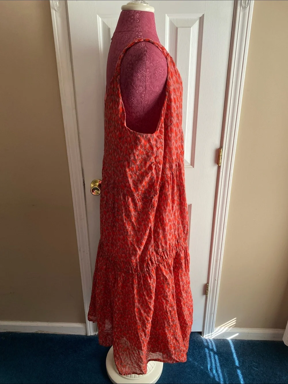 Josie Sun Dress XXL Red-Pink V-Neck Tiered Ruffle Cotton Cottage Core Dress